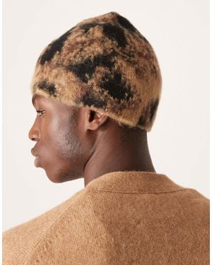 ASOS Knitted Leopard Graphic Skull Beanie - Brown