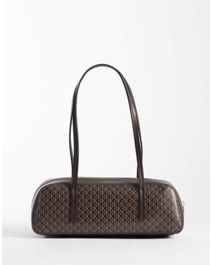 Calvin Klein Bauletto Shoulder Bag With All Over Emblem Print - Brown