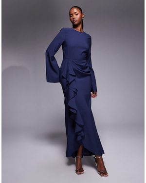 ASOS Long Sleeve Maxi Dress With Ruffle Skirt - Blue