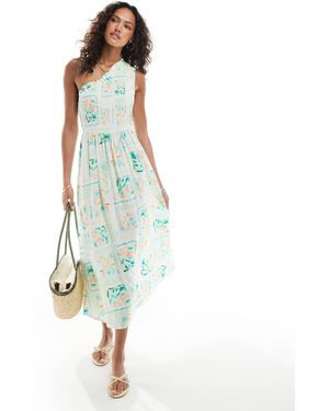 Native Youth – gesmoktes, mehrfarbiges midaxikleid mit one-shoulder-träger - Blau