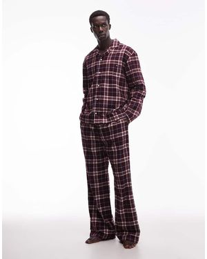 Tommy Hilfiger Pijama A Cuadros De Franela Con Caja De Regalo De - Rojo