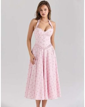 House Of Cb Georgie Stretch Cotton Halter Neck Midi Dress - Pink