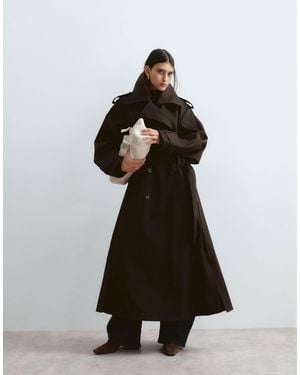 ARRANGE Premium Belted Funnel Neck Trench Coat - Black
