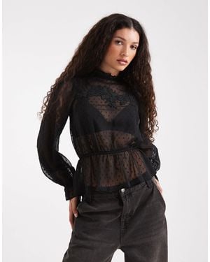 Miss Selfridge Chiffon Embroidered Victoriana Blouse - Black