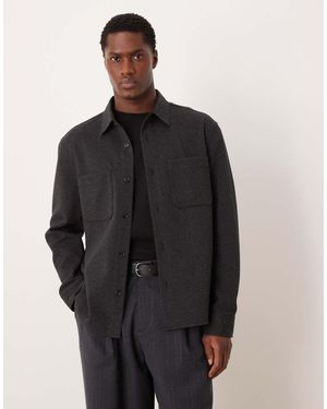 Mango Chaqueta Estilo Camisa De Mezcla De Algodón De - Negro