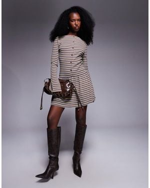 ASOS Drop Waist Button Through Dress - Grey