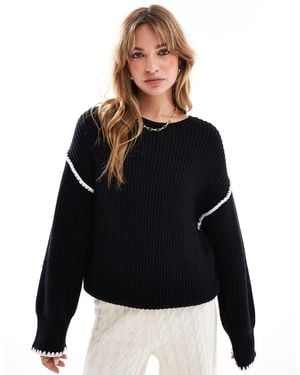 4th & Reckless Contrast Stitch Dropped Shoulder Sweater - Black