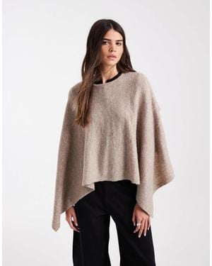 Vero Moda Langarm-oberteil mit rundhalsausschnitt und cape - Natur