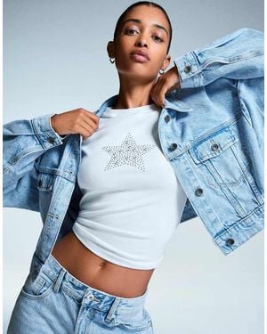 Bershka Cropped Denim Jacket - Blue