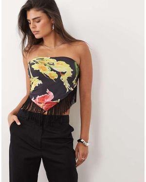 ASOS Top Con Sciarpa Con Frange Nero Floreale - Multicolore