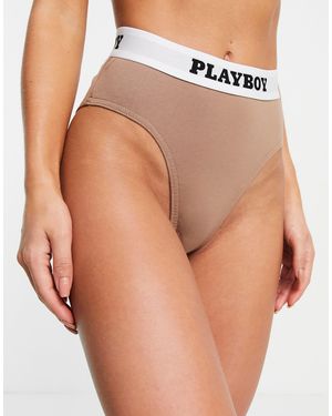 Missguided Playboy High Waist Briefs - Brown