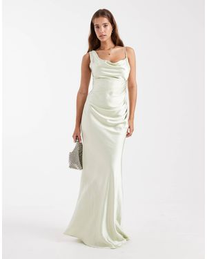 Six Stories Bridesmaid Asymmetric Cowl Satin Maxi Dress - White