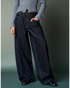 Bershka Jean barrel ample à ceinture - bleu