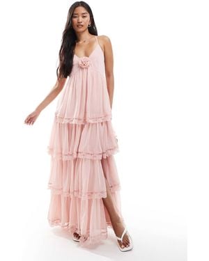 Miss Selfridge Chiffon Tierred Maxi Dress - Pink