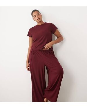 ASOS Asos Design Curve Lounge Geribbelde Mix & Match Broek Met Wijde Pijpen Voor Pyjama - Rood