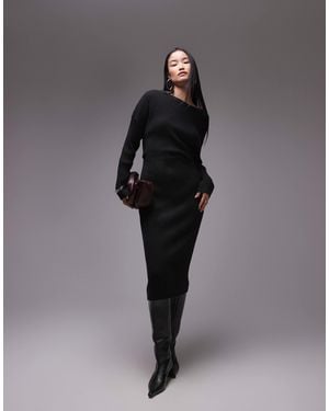 ARKET Knitted Rib Midaxi Dress With Twisted Drape Detail - Grey