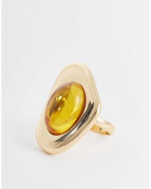 ASOS Asos Design Curve Ring With Molten Amber Stone Setting - Metallic