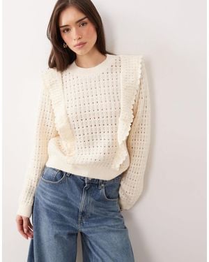 Mango Frill Detail Fine Knitted Top - Blue