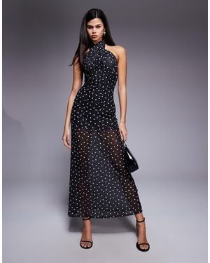 ASOS Mesh Cross Over Halterneck Detail Maxi Dress With Sheer Skirt - Blue