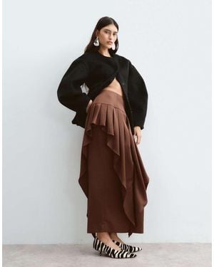ARRANGE Volume Overlay Column Satin Midi Skirt - Brown
