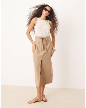 Jdy Tie Waist Midi Skirt - Natural
