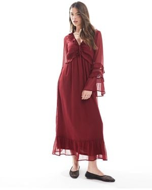 Wednesday's Girl Floaty V-Neck Midaxi Dress - Red
