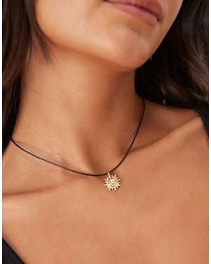 ASOS Corded Necklace With Small Sun Pendant - Brown