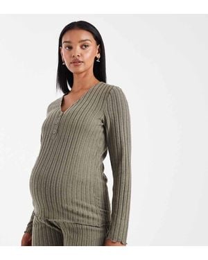 Mama.licious Mamalicious Maternity Super Soft Rib Knited Nursing Friendly Henley Top Co-ord - Grey