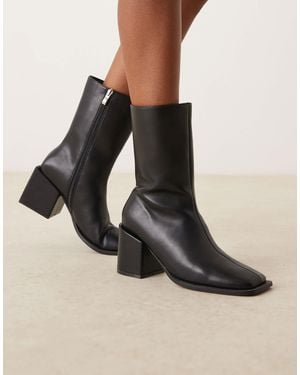 Glamorous Block Heel Square Toe Boots - Black