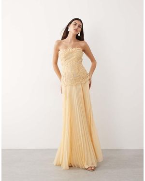 ARRANGE Abstract Cutwork Bandeau Maxi Dress With Pleat Skirt - Natural