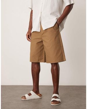 ASOS Long Length Pleated Shorts - Natural