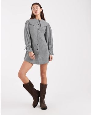 Wednesday's Girl Oversized Collared Mini Dress - Grey