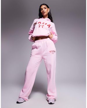 Kaiia Embroidered Bow Logo Wide Leg sweatpants Co-ord - Purple