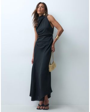 ASOS Midaxi-kleid aus crêpe mit hohem ausschnitt und weitem rock - Blau