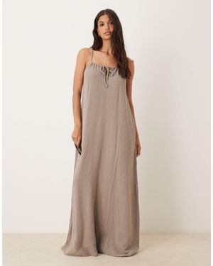 Jdy Cheesecloth Sleeveless Tie Front Maxi Dress - Natural