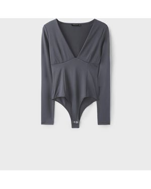 Stradivarius Body mit v-ausschnitt und raffungen unter der brust - Grau
