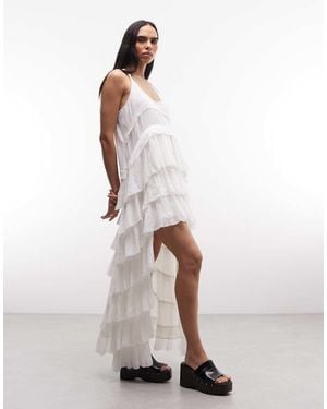 AllSaints Cavarly Racer Back Asymmetric Ruffle Tiered Maxi Dress - White