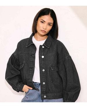 PixieGirl Petite Denim Balloon Sleeve Jacket - Black