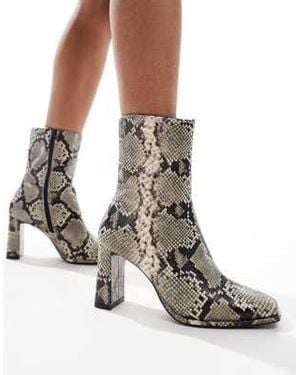 Pull&Bear Sqaure Toe Heeled Anke Boot - Multicolour
