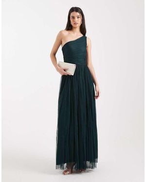 LACE & BEADS Bridesmaid One Shoulder Maxi Dress - Green