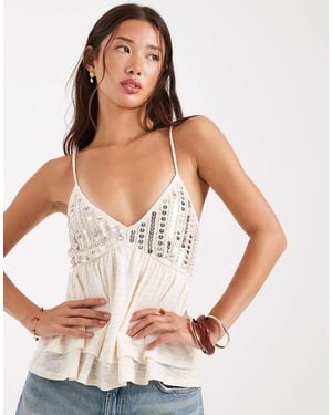 Miss Selfridge Sequin Detail Baby Doll Cami Top - White