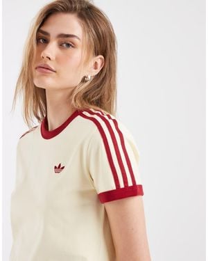 adidas Originals Slim Fit Three Stripe T-Shirt - Natural