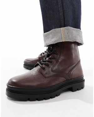 Red Tape Botas Marrones Con Cordones Y Suela Gruesa De Cuero De -Marrón - Negro