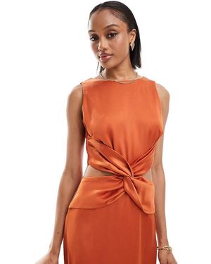 TFNC London Tfnc Bridesmaids Tall Satin Deep V Back Waist Cut Out Satin Maxi Dress - Red