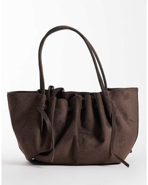 Gina Tricot Ruched Suede Tote Bag With Long Straps - Brown