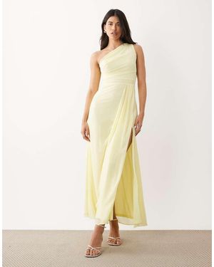 TFNC London Bridesmaid Chiffon One Shoulder Side Split Maxi Dress - Metallic