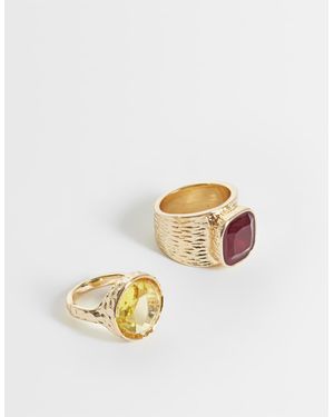 Reclaimed Vintage Hammered Two Pack Of Stone Set Rings - White