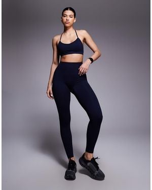 4505 Seamless Baby Rib High Waist Gym Leggings - Blue