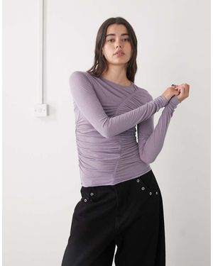 Monki Slim-Fit Doorschijnende Top Met Gerimpelde Voorkant - Paars