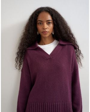 TOPSHOP Gestrickter polo-pullover mit kragen und abgerundetem saum mit wolle - Lila